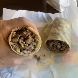 Carne asada burrito.  Little thin for my fata55 but salsa was fire.
