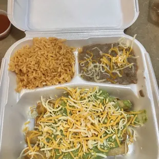 Combo 4 rolled tacos rice and beans