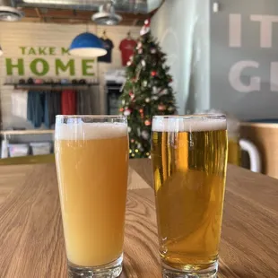 Desert Neon Hazy IPA (left) &amp; Infinite Coyote West Coast IPA (right)