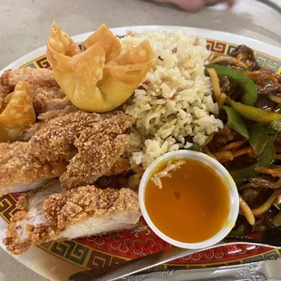 Lemon chicken and Mongolian beef special.