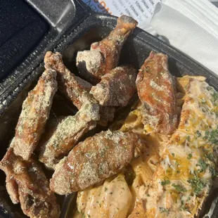 Honey Ranch Wings &amp; Salmon Alfredo Pasta