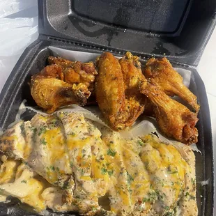 Chicken pasta and lemon pepper wings