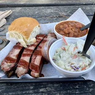 Pork ribs with killer beans and slaw!
