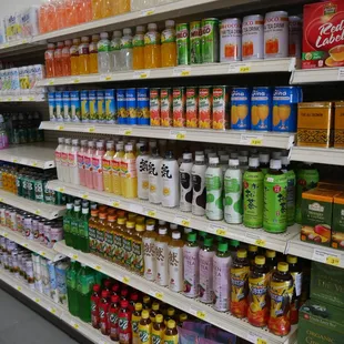 a variety of drinks on shelves
