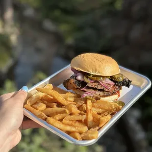 Smoked Beef Brisket Sandwich with Beer-battered Fries