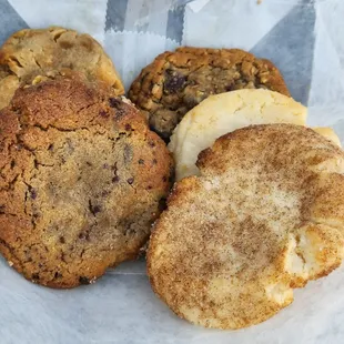 Peanut Butter, Oatmeal Chocolate Chip, Chocolate Chip Walnut, Sugar, Original Chocolate Chip, and Snicker Doodle