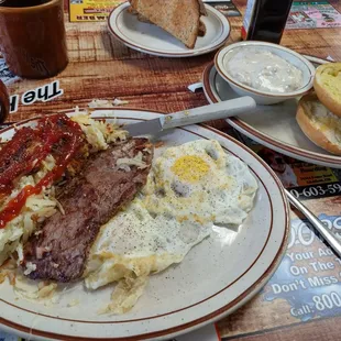 Breakfast of champions...steak and eggs.