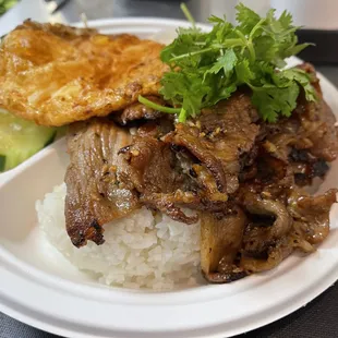 BBQ PORK over rice with Fried egg