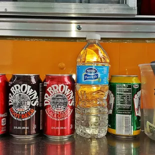 Drink selection. Note and most importantly Dr. Browns root beer &amp; black cherry soda. Also, Ale 8.