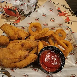 Snapper and onion rings