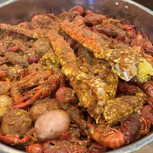 4lbs of crawfish and an order of King Crabs. Hot and spicy!