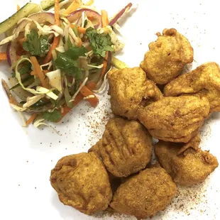 Chicken Pakoras! (Chicken dipped in a batter made from gram flour and then deep fried).