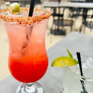 Watermelon margarita + Mezcal scapegoat margarita