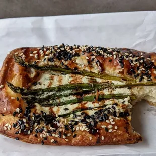 Ricotta asparagus pastry, crispy, amazing flavor, balsamic glaze.