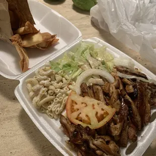 Cream cheese wontons and a chicken teriyaki plate