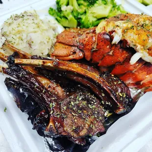 LAMBCHOP 'S  &amp; LOBSTER TAIL WITH MASH POTATOES AND