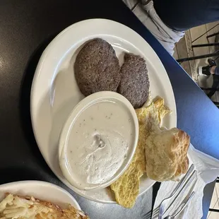 Sausage gravy, eggs and a biscuit!