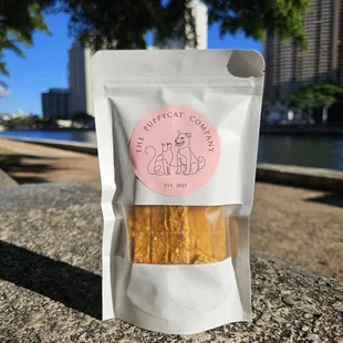 All natural chicken and pumpkin chips for your furry friends! Available on the truck or check out @thepuppycatcompany on instagram!