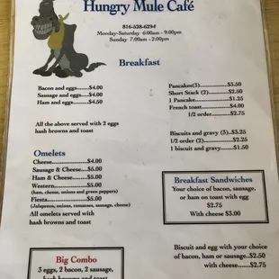 Front of menu, breakfast all day