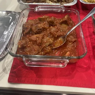 Eggplant in a tomato based sauce, thumbs up