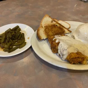 Chicken Fried Chicken with Mashed potatoes and green beans