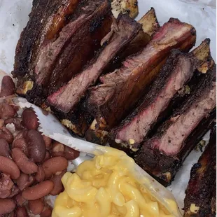 Pork rib dinner with Mac and red beans and rice