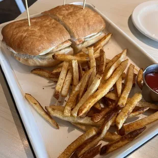 Grilled Chicken on Ciabatta with hand-cut fries - Sandwich was cold, bland and dry. Thin piece of chicken. Fries were good.