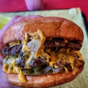 Double Double - no lettuce, no tomato, grilled onions.