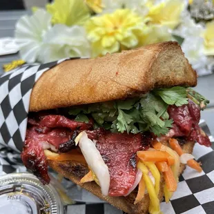 Tocino (sweet cured pork) HunnyBeez Deluxe Sandwich