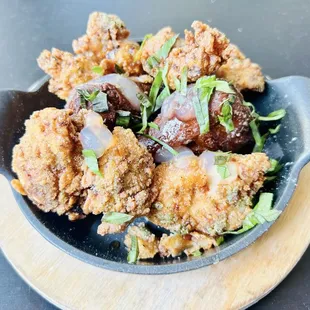 Chicken and waffle donuts. That chicken is such good quality! Yum!!