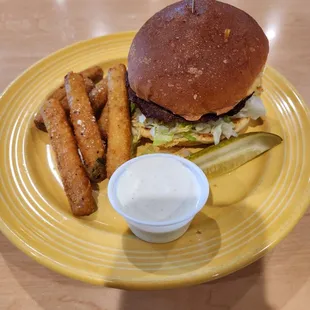 Beyond burger and zucchini fries with ranch