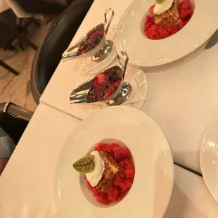 The cheesecake. Take me back for this crème brûlée'd cheesecake with a Pinot noir strawberry/blueberry//blackberry sauce.