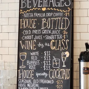Beverage menu (additional beverages in fridge)