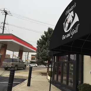 You can watch people pumping gas, when seated in the Hunters Inn-outdoor patio area