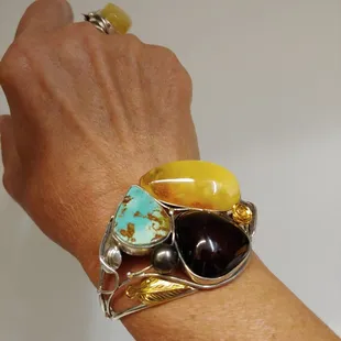 Authentic Polish amber combined with sterling silver, pearl and turquoise.