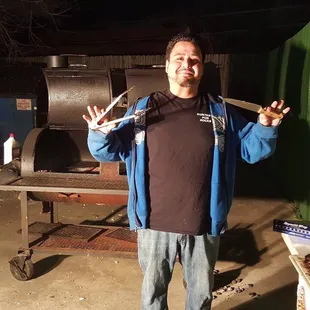 Ivan Moreno, the Pit Master at Hunter's Pub on Thursday night steak night!!