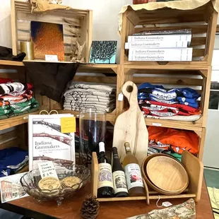 a display of wine and food