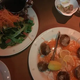 Baked Clams Oreganata, salad