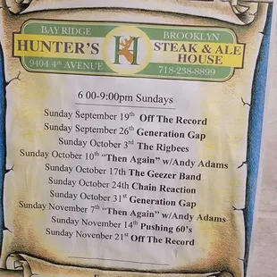 Entertainment schedule