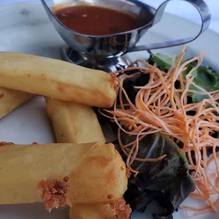 Mozzarella sticks, but in the style of spring rolls.
