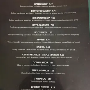 the menu for the delicioous sandwiches