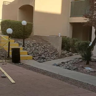 Can you see how far away the trash can is must be way to far to walk