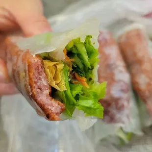 Inside the grilled pork spring roll (Nem Nuong Cuon)