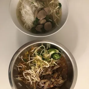 Meat Ball Pho and Spicy Lemongrass Noodle Soup