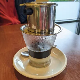 Ca phe sua nong - Vietnamese coffee served hot.