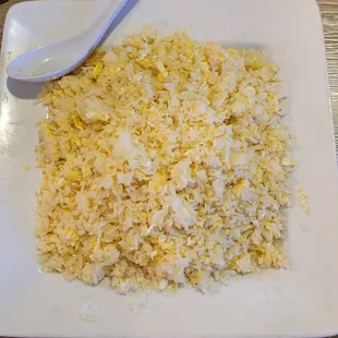 a plate of rice and a spoon