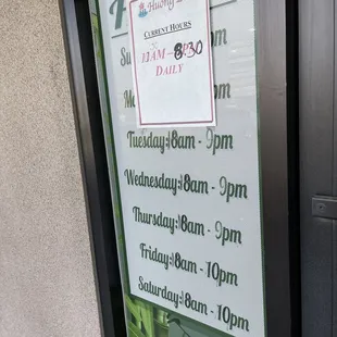 Current Hours as of 10/6/21