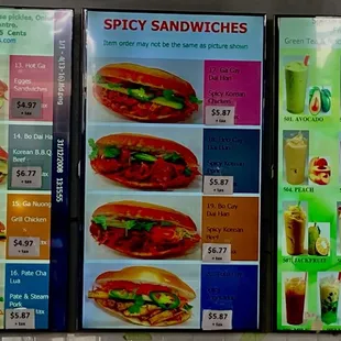 Vietnamese Sandwiches Billboard Menu #3 - #5 + Smoothie Menu