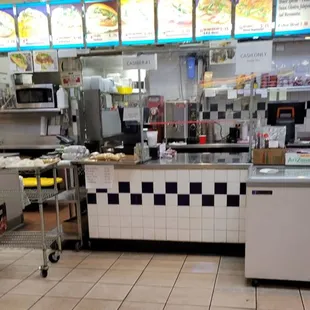 Service area, sandwiches and drinks
