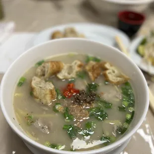 a bowl of soup on a table